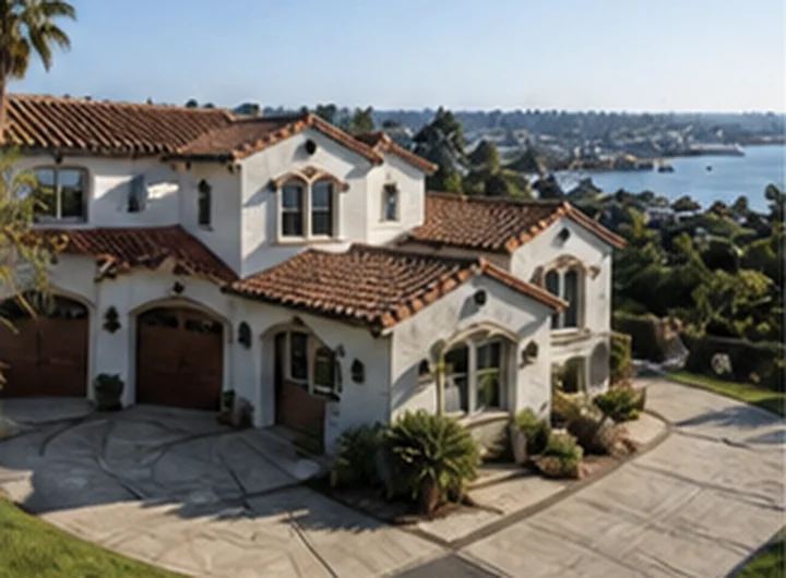 Illustrative Point Loma luxury estate with marina view